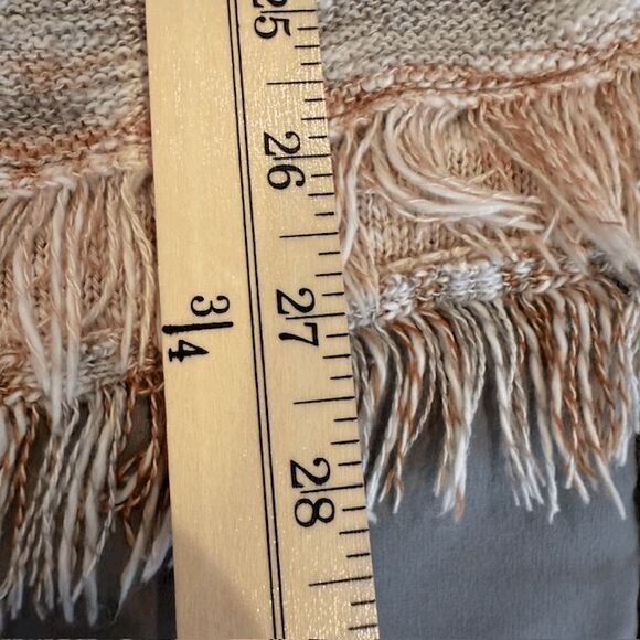 Natural Reflections Lightweight Fringe Sweater V-Neck Rust Tan Cream Size Medium - Picture 10 of 12